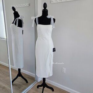 Lulus White Tie Strap Bodycon Midi Dress Small Romantic Celebration New With Tag